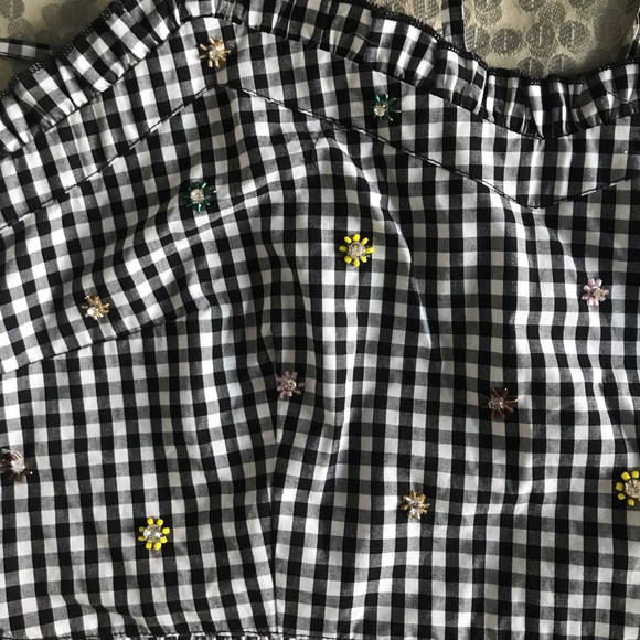 New Romeo & Juliet crop top plaid embellished flower crystals picnic vibes - Picture 4 of 8